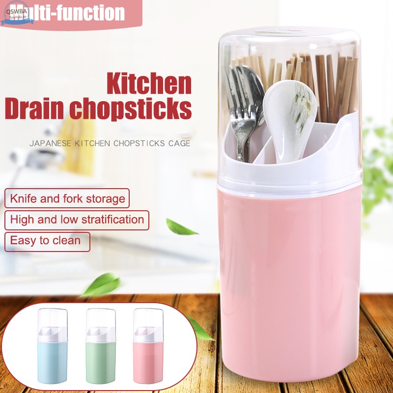 Qswba Wall Mounted Cutlery Drain Holder Storage Box Chopsticks Tube