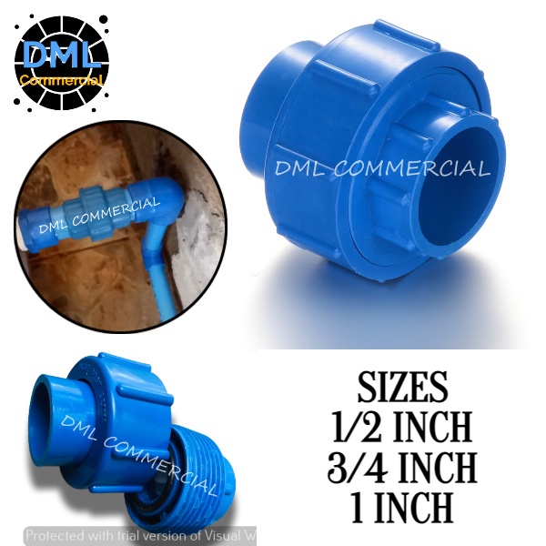 DML 3712 1 PC Blue PVC Union Patente Water Pipeline Fittings 1 2 3