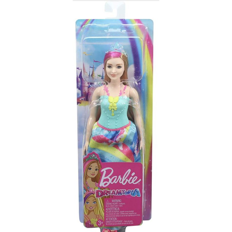 Barbie Dreamtopia Princess Doll Blonde With Pink Hairstreak Rainbow Skirt And Tiara Shopee
