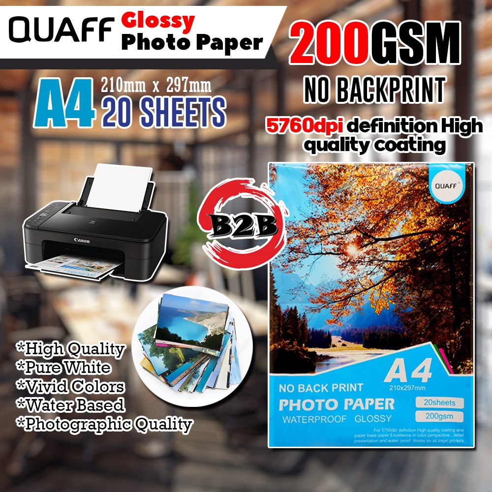 Quaff High Glossy Photo Paper 200 GSM NO Backpint A4 20 Sheets