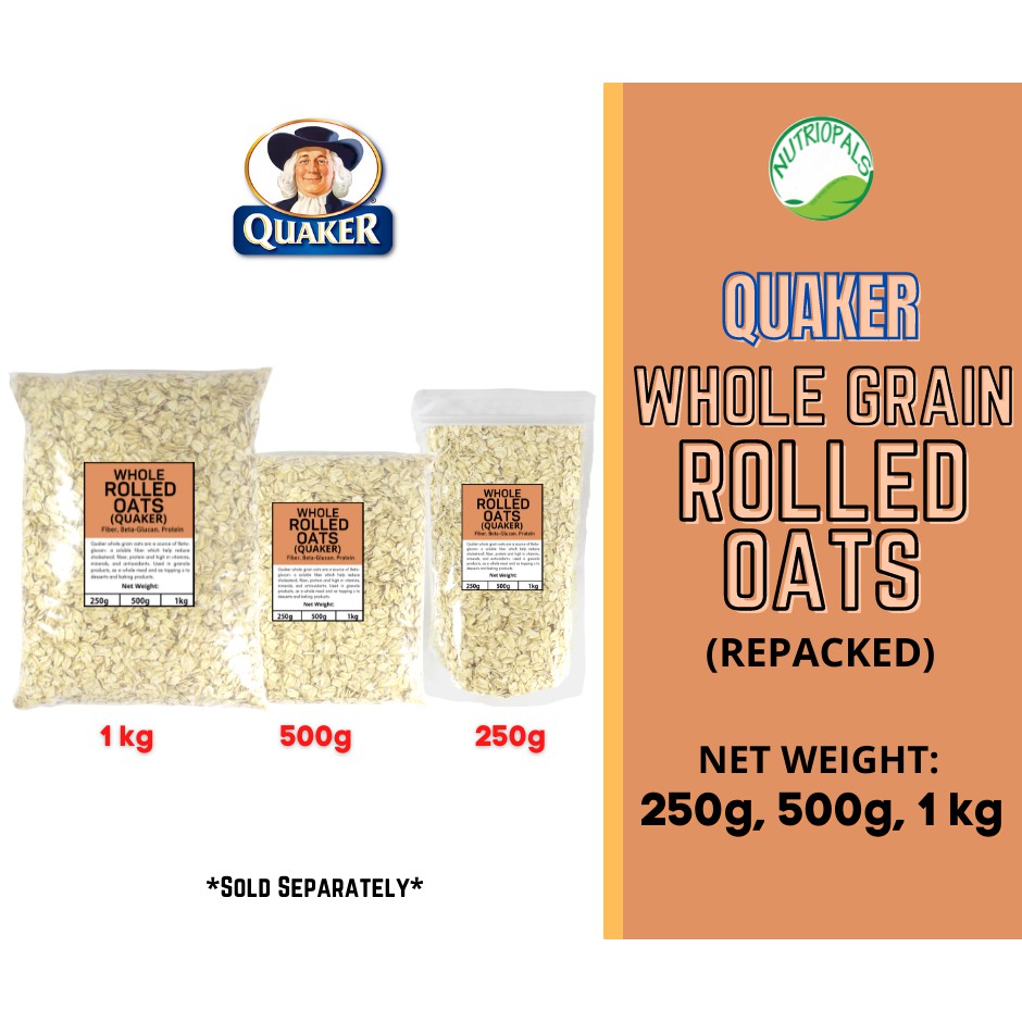 QUAKER WHOLE GRAIN ROLLED OATS For Granola 250g 500g 1kg Shopee