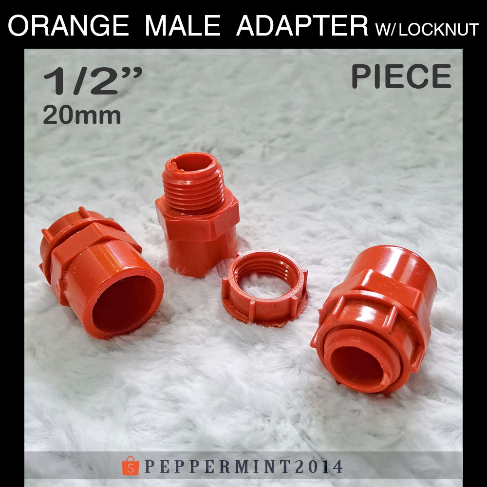 Poly Orange Male Adapter With Locknut Pvc Plastic Heavy Duty Thick