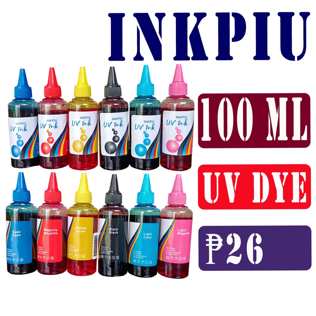 Inkpiu 100ml UV Dye Ink 6 Colors Cyan Magenta Yellow Black Light Cyan