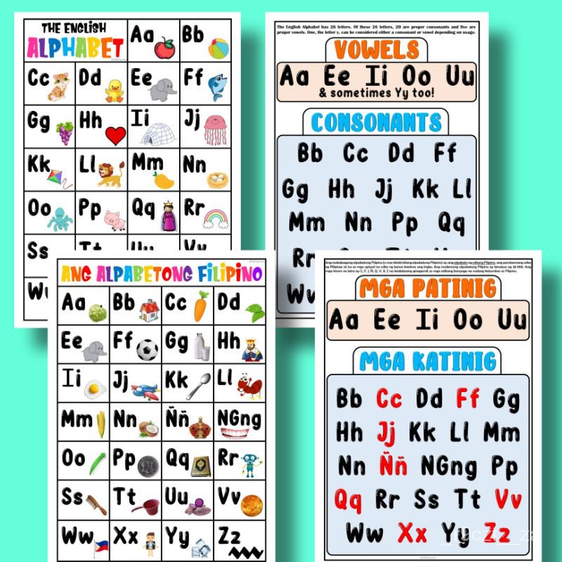 New Abc The English Alphabet Alpabetong Filipino Chart Laminated A