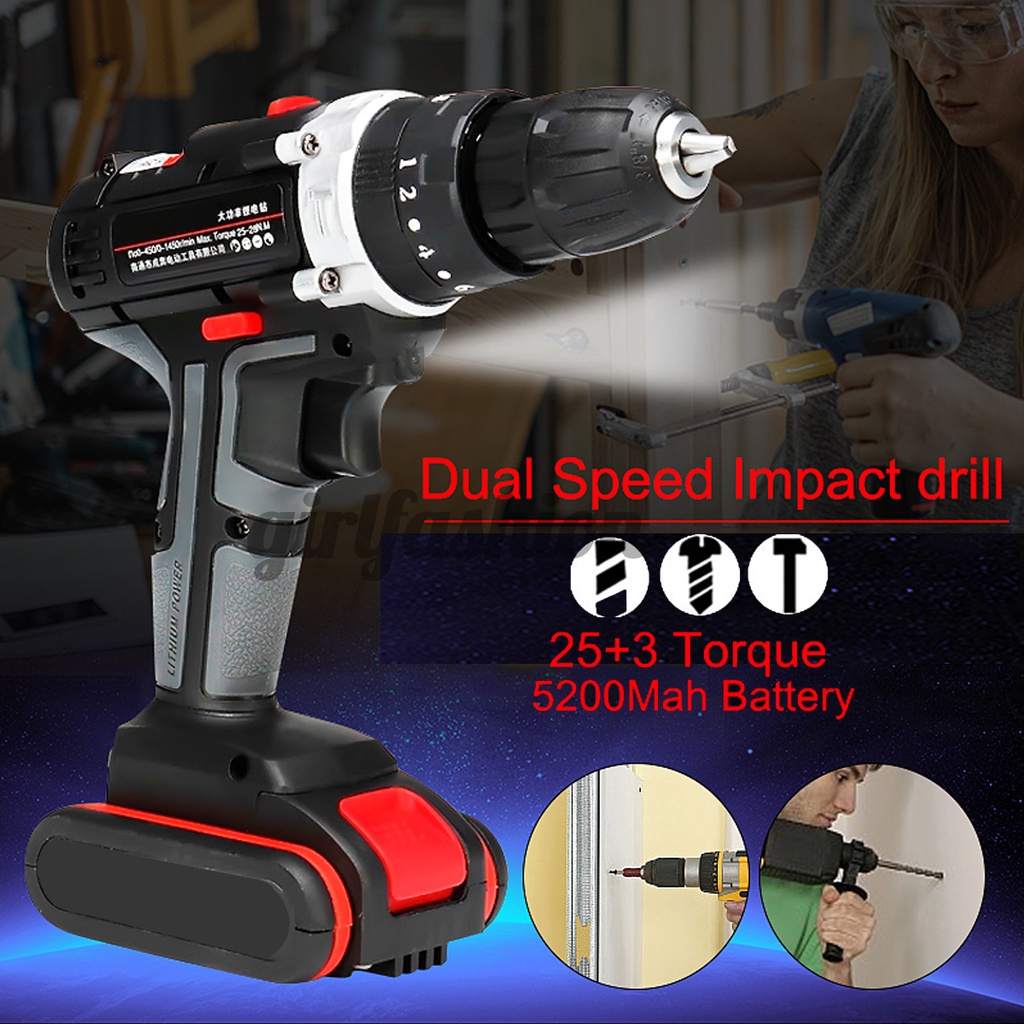 36V Cordless Lithium Electric Impack Drill 25 3Gears 1200RPM W 1 2