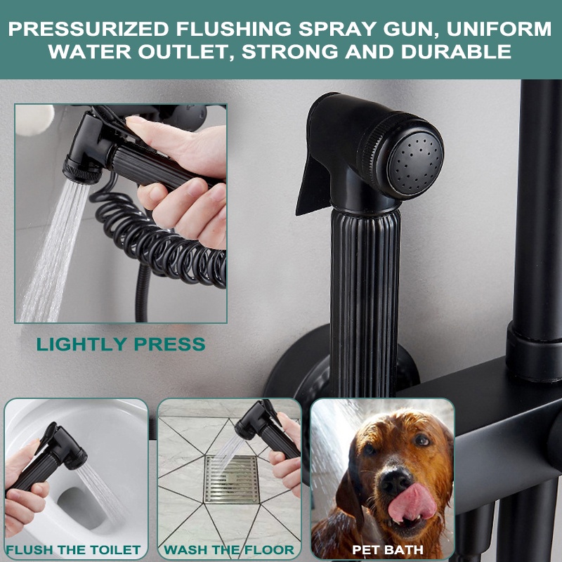 Stainless Steel In Hot And Cold Square Matte Black Shower Set