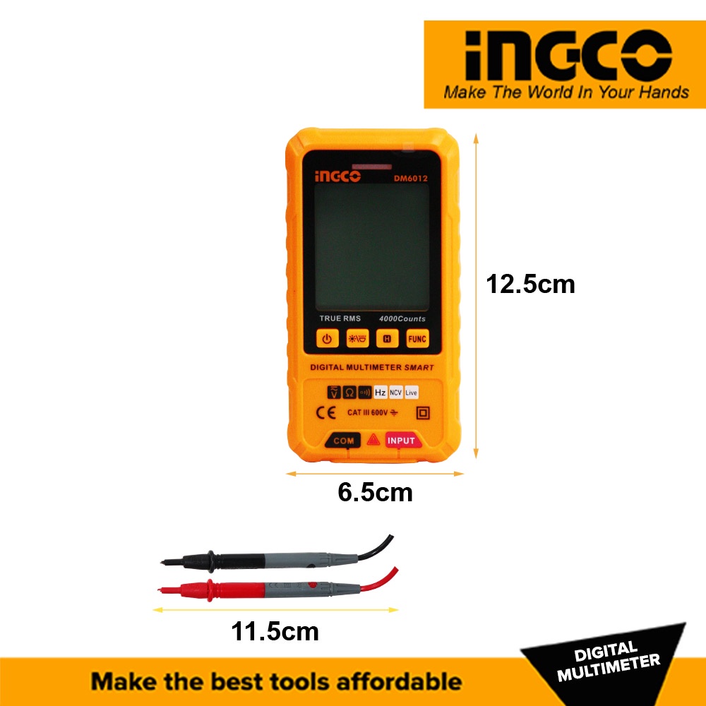 INGCO Smart Digital Multimeter CAT III 600V With 2pcs AAA Battery