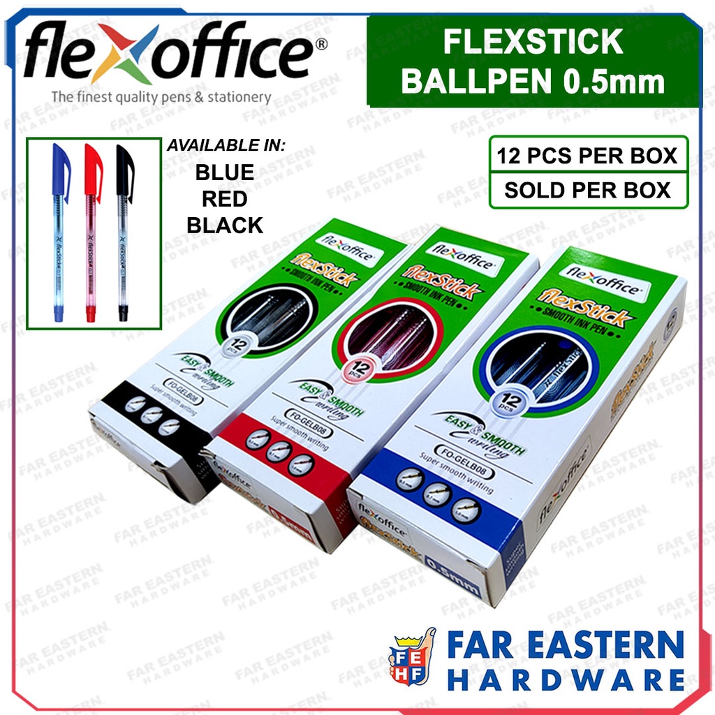 FLEX OFFICE Ballpen 0 5mm Red Blue Black 12 Pcs Per Box FlexStick