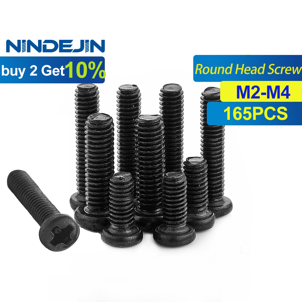 NINDEJIN M2 M2 5 M3 M4 165Pcs Pan Head Phillips Machine Screw High