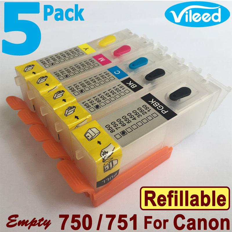 5 Pack Compatible PGI 750XL CLI 751XL Refillable Ink Cartridges For