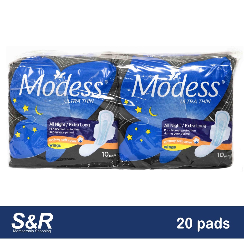 Modess All Night Extra Long Ultra Thin With Wings Sanitary Napkin 2 X