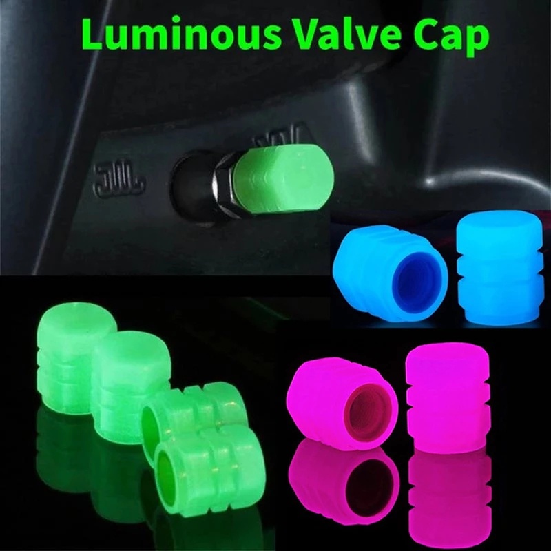 5 Color Universal Fluorescent Car Tire Valve Caps 4 Pcs Luminous Tire