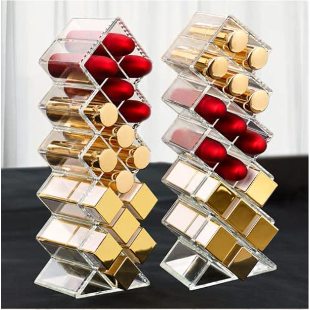 Grids Lipstick Holder Diamond Pattern Clear Acrylic Storage