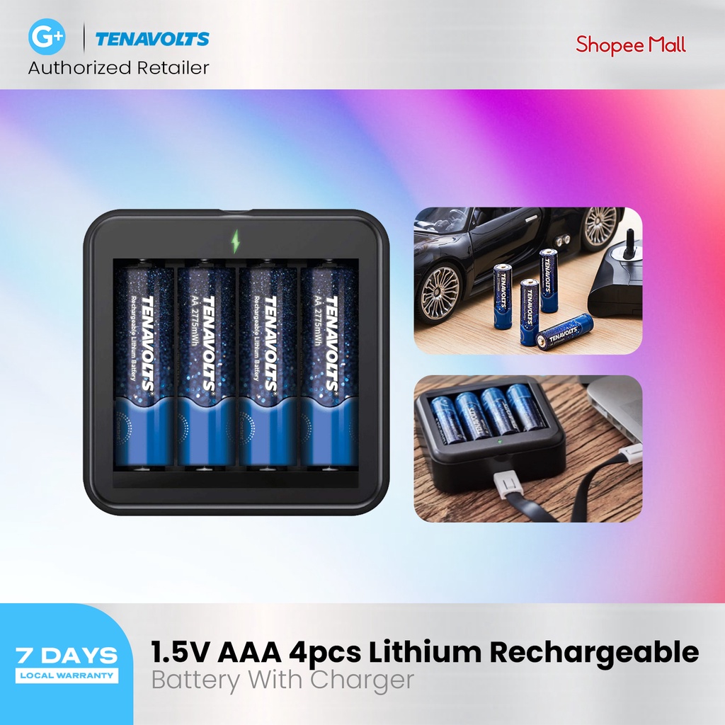 TENAVOLTS 1 5V AAA 4pcs Lithium Rechargeable Battery With Charger