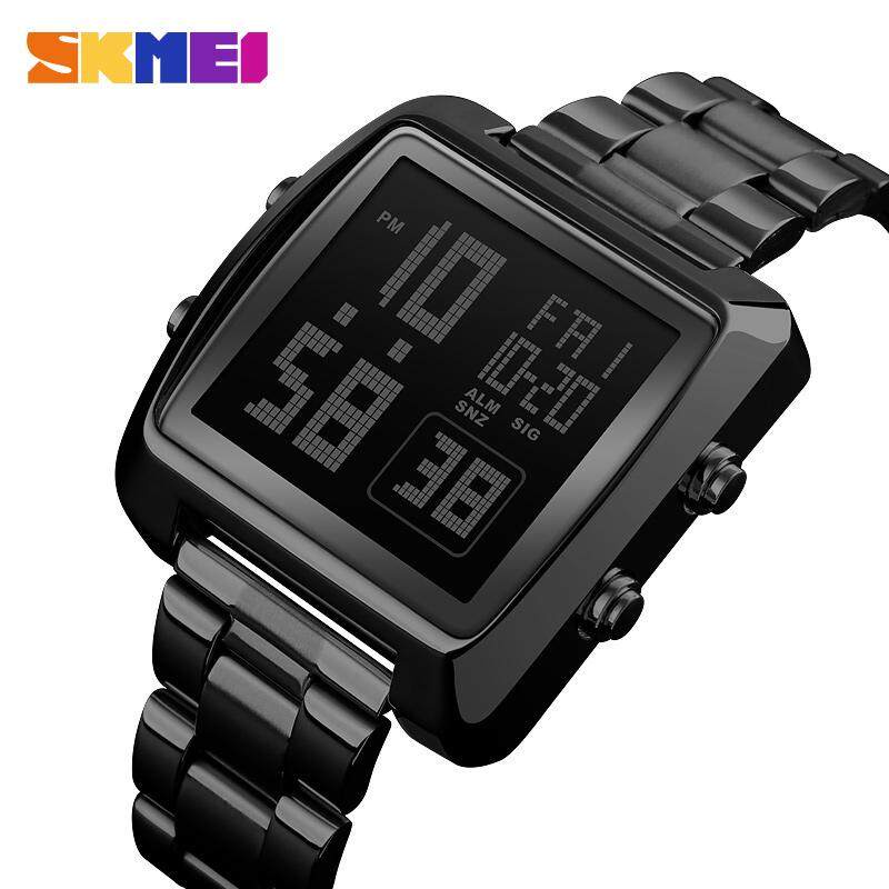 SKMEI Mens Digital Watches Full Steel Chrono Alarm Square Watch Fashion