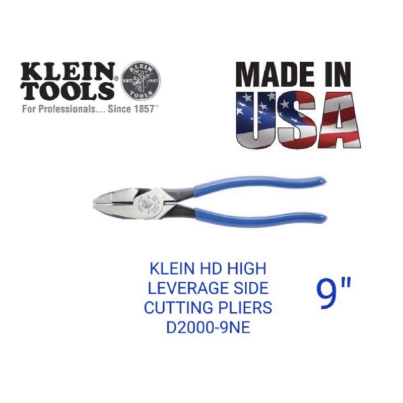 KLEIN HEAVY DUTY HIGH LEVERAGE SIDE CUTTING PLIERS 9 D2000 9NE