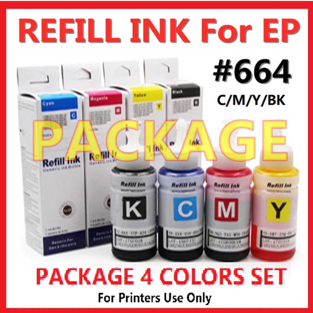 PACKAGE SET C M Y BK 4 Colors Set 664 Premium Ink For L SERIES REFILL