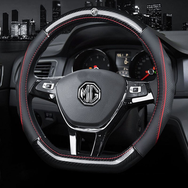 No Smell Thin MG Car Steering Wheel Cover Carbon Fiber Leather Non Slip