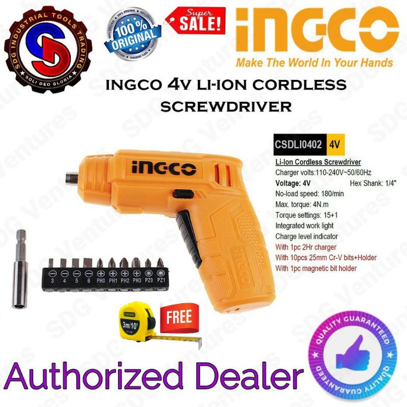 Ingco V Li Ion Cordless Screwdriver Csdli With Free M