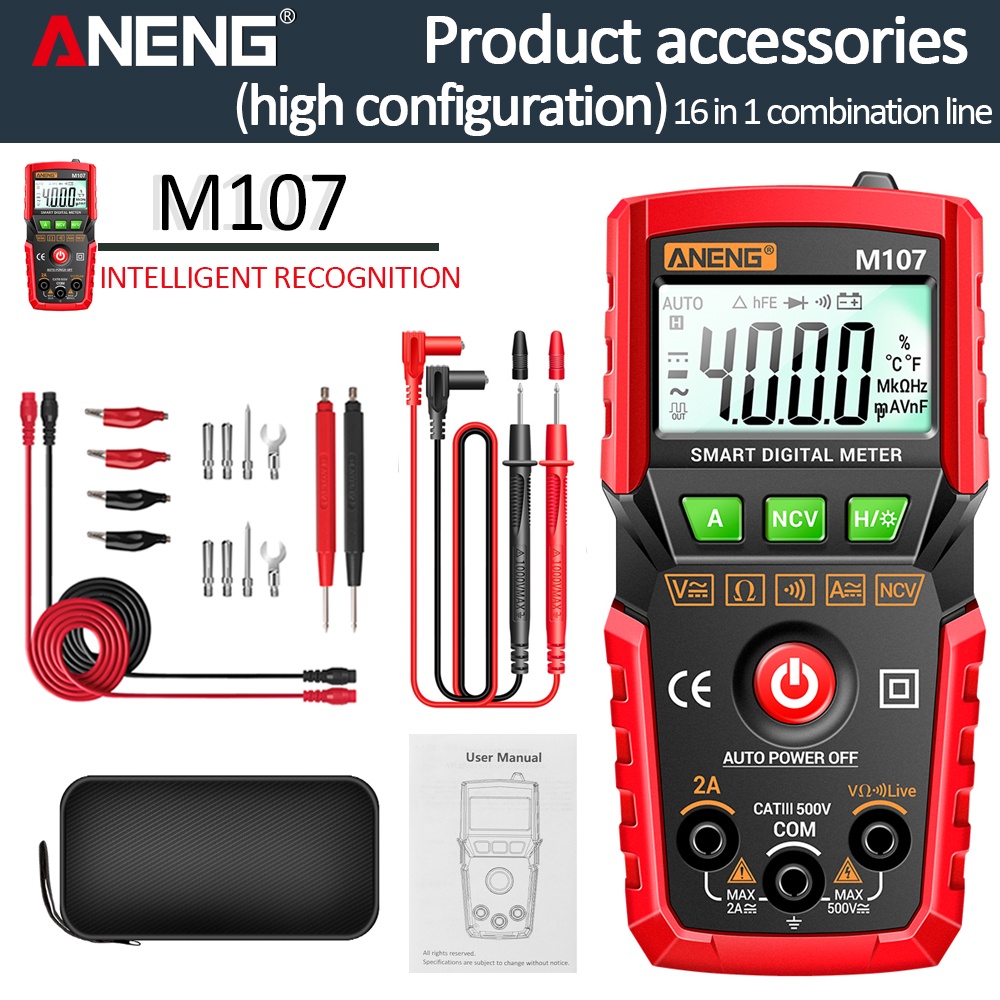 Aneng M107 Mini Digital Multimeter 4000 Counts Auto Tester Profesional