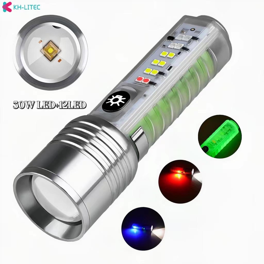 Mini Super Bright LED Flashlight With White Red Blue Purple Side Light