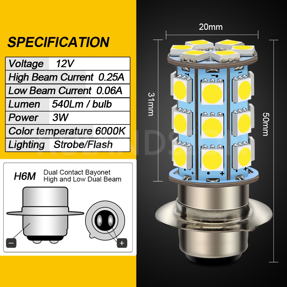 1pc Ruiandsion 6V 12V Motorcycle Headlight BA20D P15D H6M LED Bulb