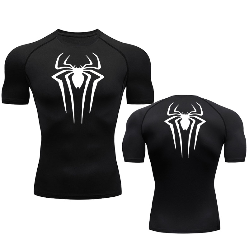 Spiderman Men S Short Sleeve Black Sports T Shirt Running Compression