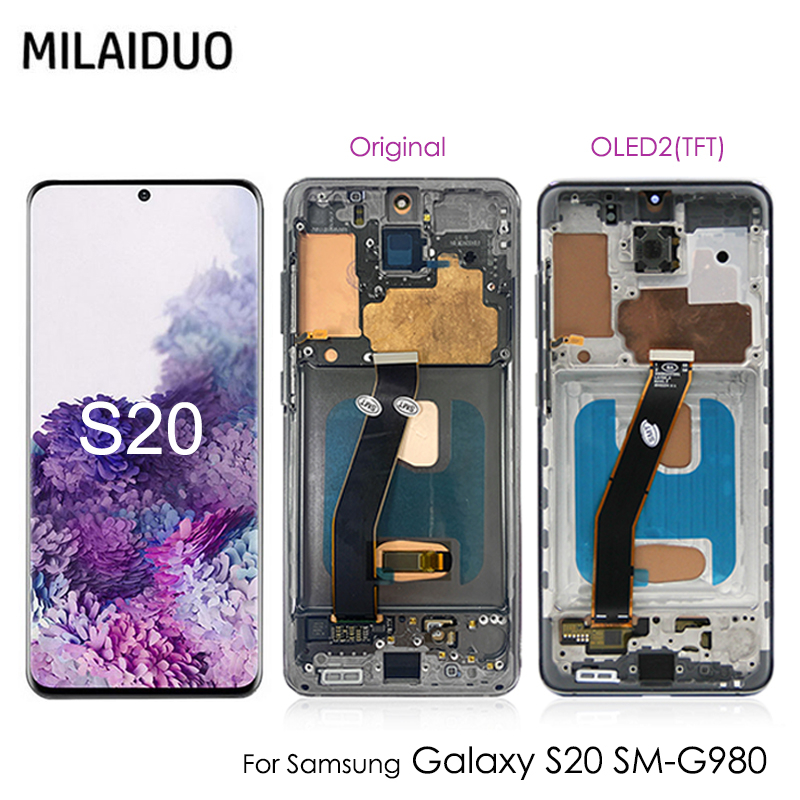 AMOLED TFT S20 4G LCD With Frame For SAMSUNG Galaxy S20 SM G980F DS