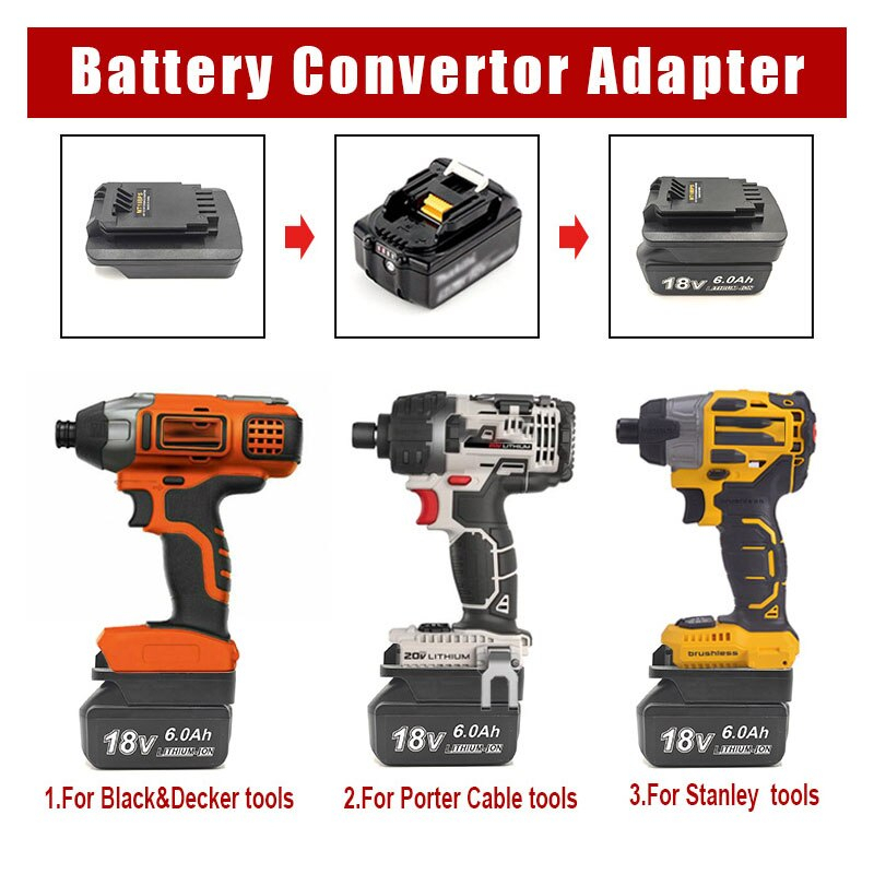 Battery Adapter For Makita 18V Lithium Battery Converted To For Black