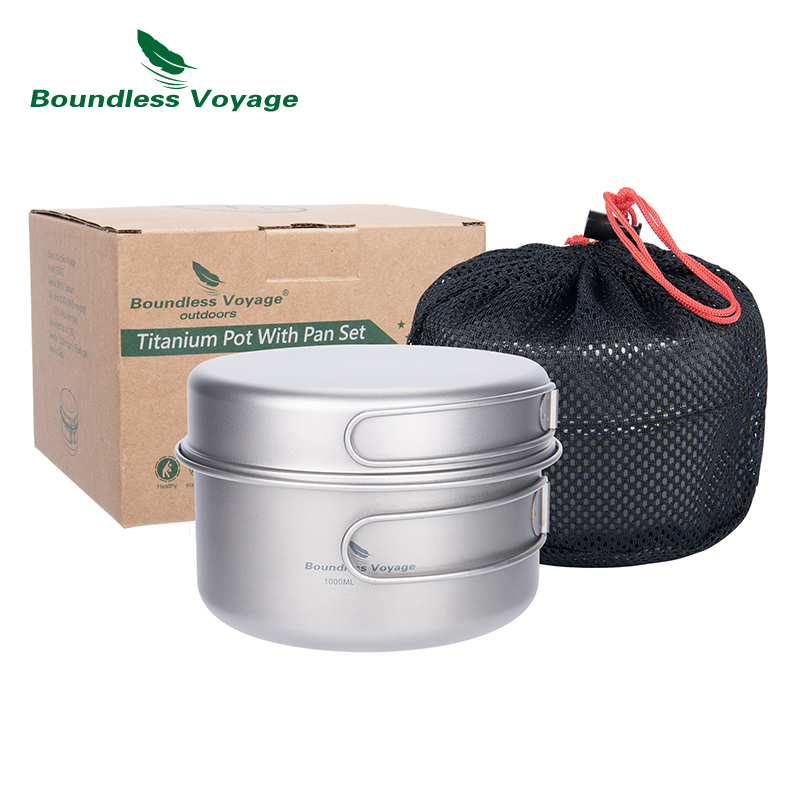 Boundless Voyage Portable Mug Titanium Pot Pan Set With Folding Handles