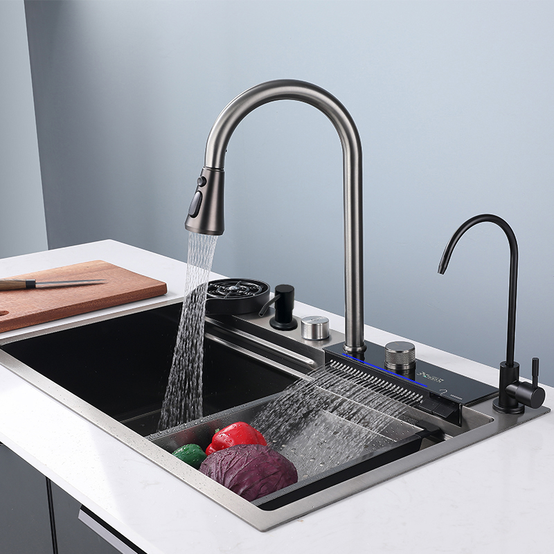 Smart Kitchen Sinks Stainless Steel Nano Step Dark Grey Sink Kitchen