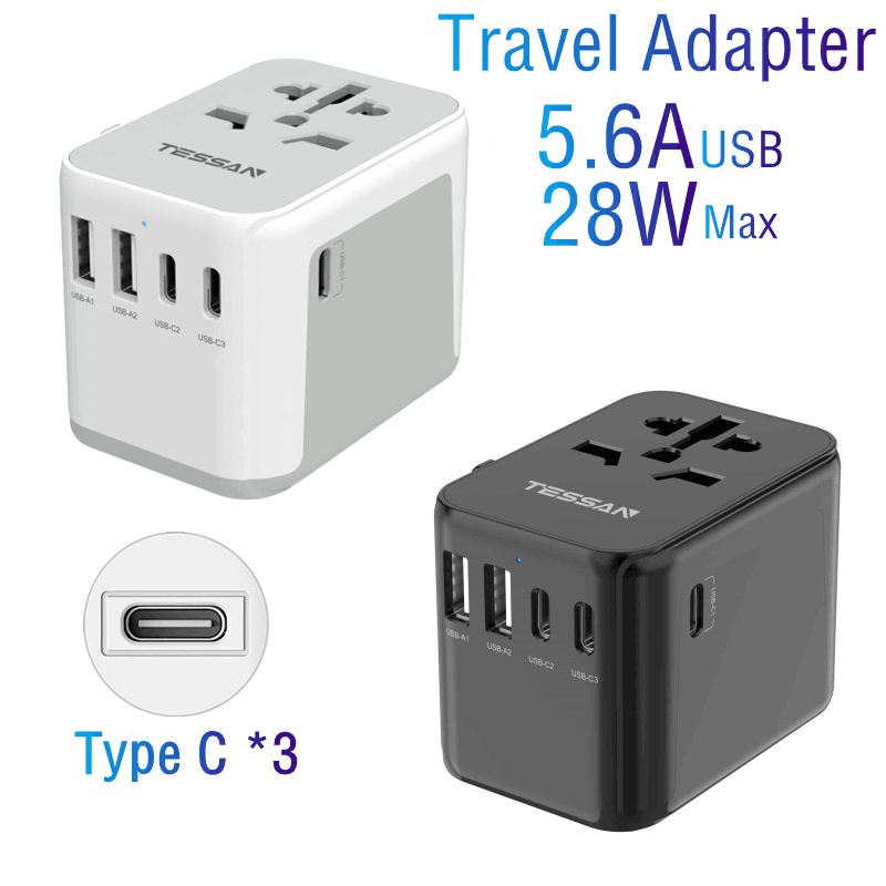 TESSAN Universal Travel Adapter With USB C Type International Plug