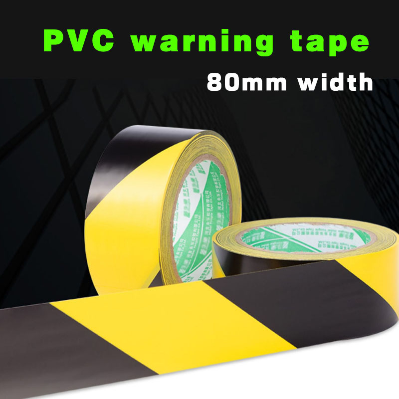 PVC Warning Tape Width 80 Mm 33 M Roll Black And Yellow Zebra Line