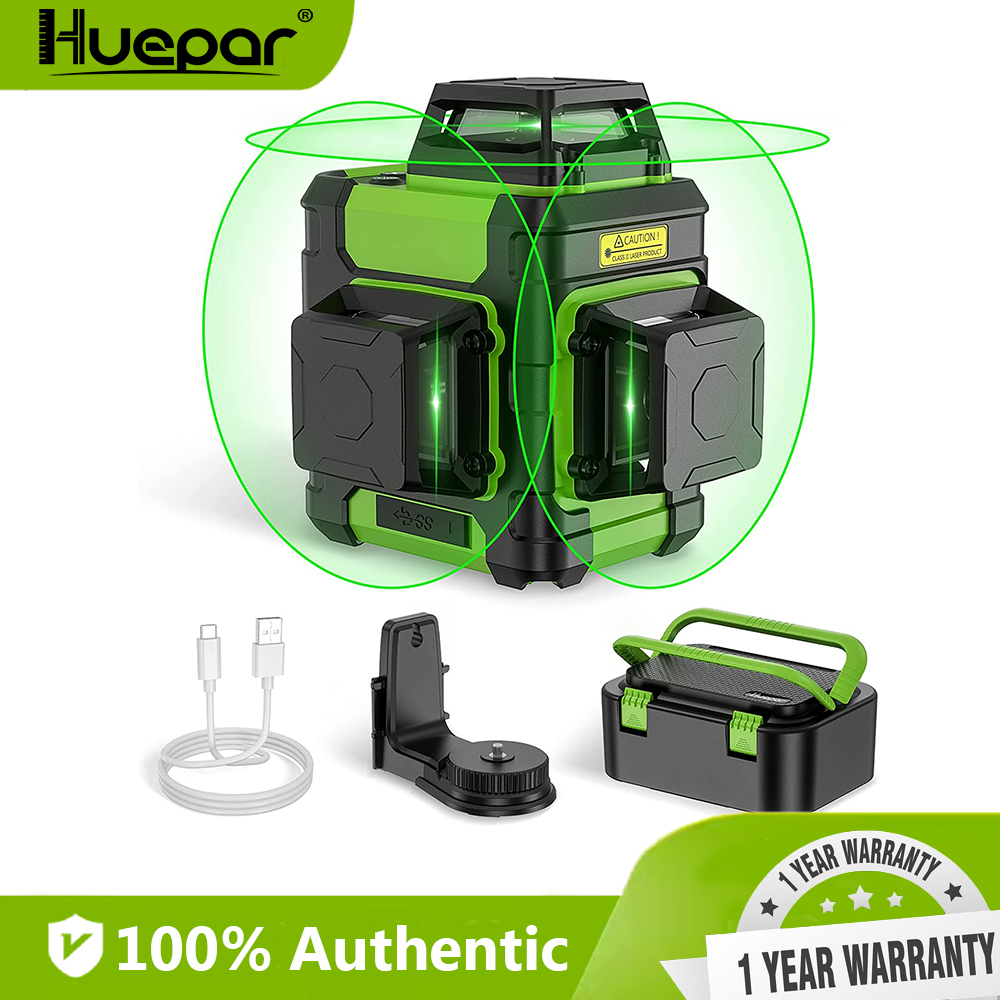 Huepar Laser Level Self Leveling 3x360 3D Cross Line Laser Green Beam