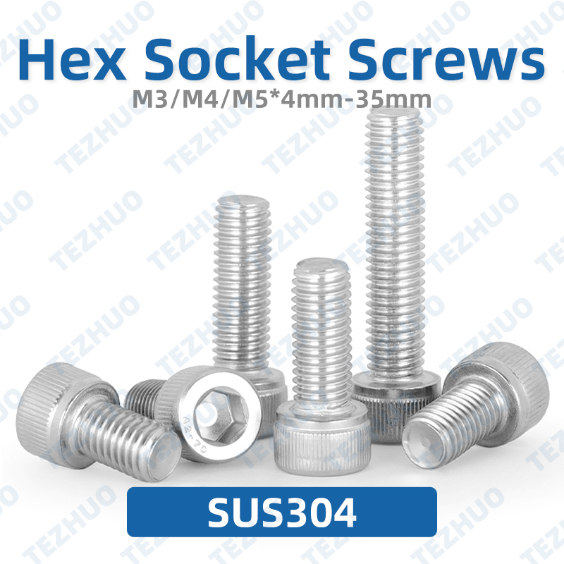 20Pcs 304 Stainless Steel Hex Bolt M3 M4 M5 Hexagon Socket Cap Head