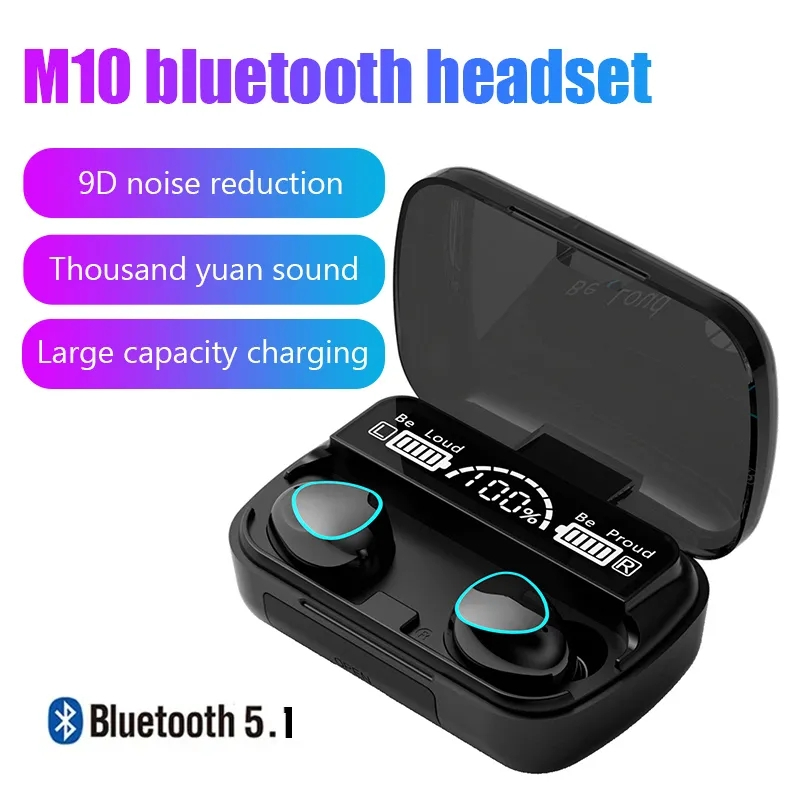 M10 TWS Bluetooth V5 1 Headphones LED Display Wireless Earphones With