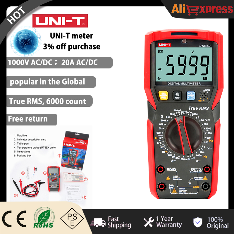 UNI T Digital Multimeter UT89X True RMS NCV 20A Current Voltmeter