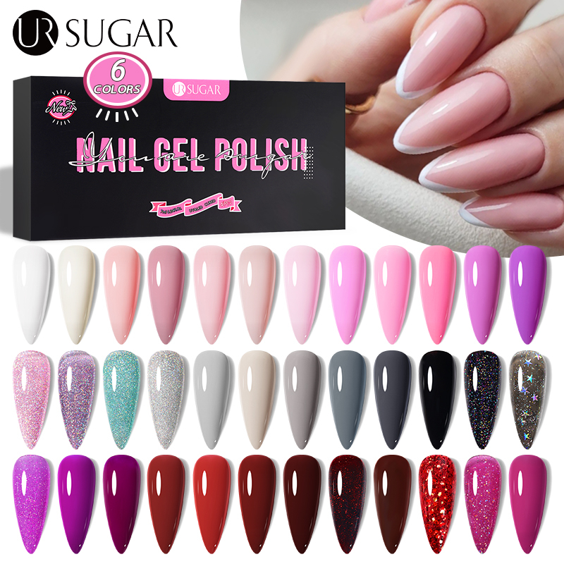 UR SUGAR Gel Nail Polish Set Nude Neno Glitter Gel Set Soak Off Nail