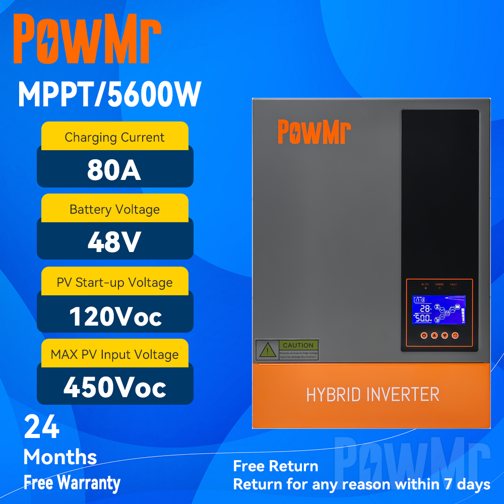 Powmr 5 6kw On Grid Off Grid Hybrid Inverter 48vdc 230vac Pv Panel