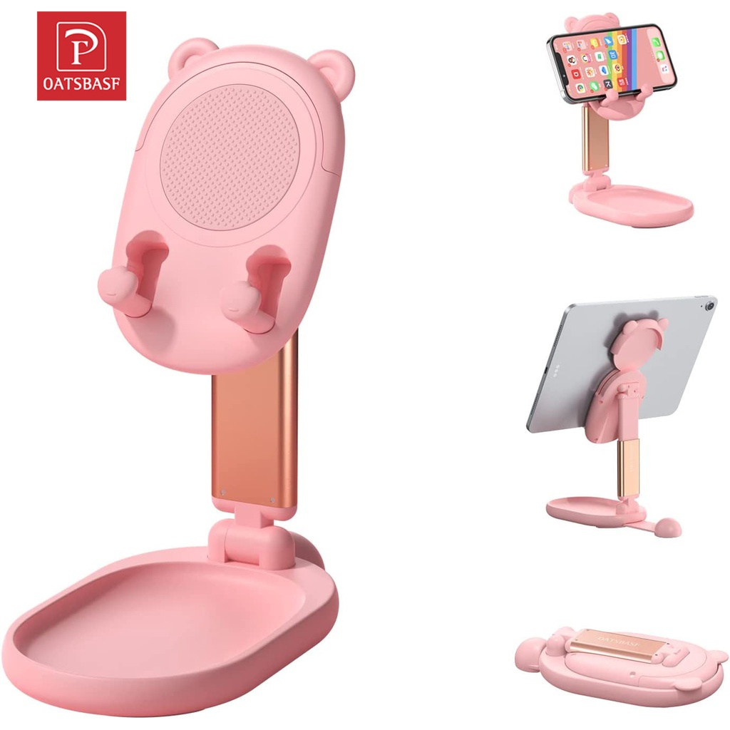 OATSBASF Foldable Cute Bear Phone Stand Desktop Pink Tablet Holder