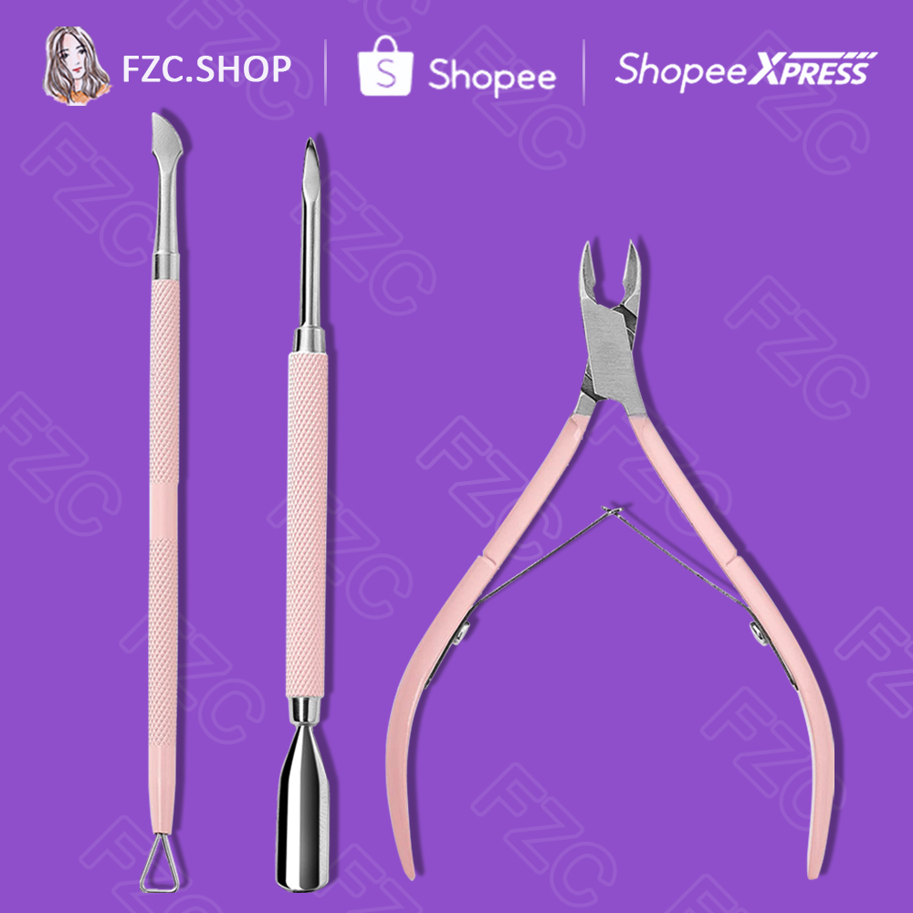 Cuticle Trimmer With Cuticle Pusher 3 PCS Pink Nail Cuticle Nipper