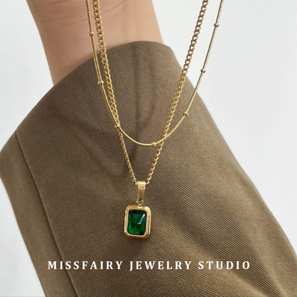 MissFairy 18K Gold Stainless Steel Minimalist Aesthetic Emeralds