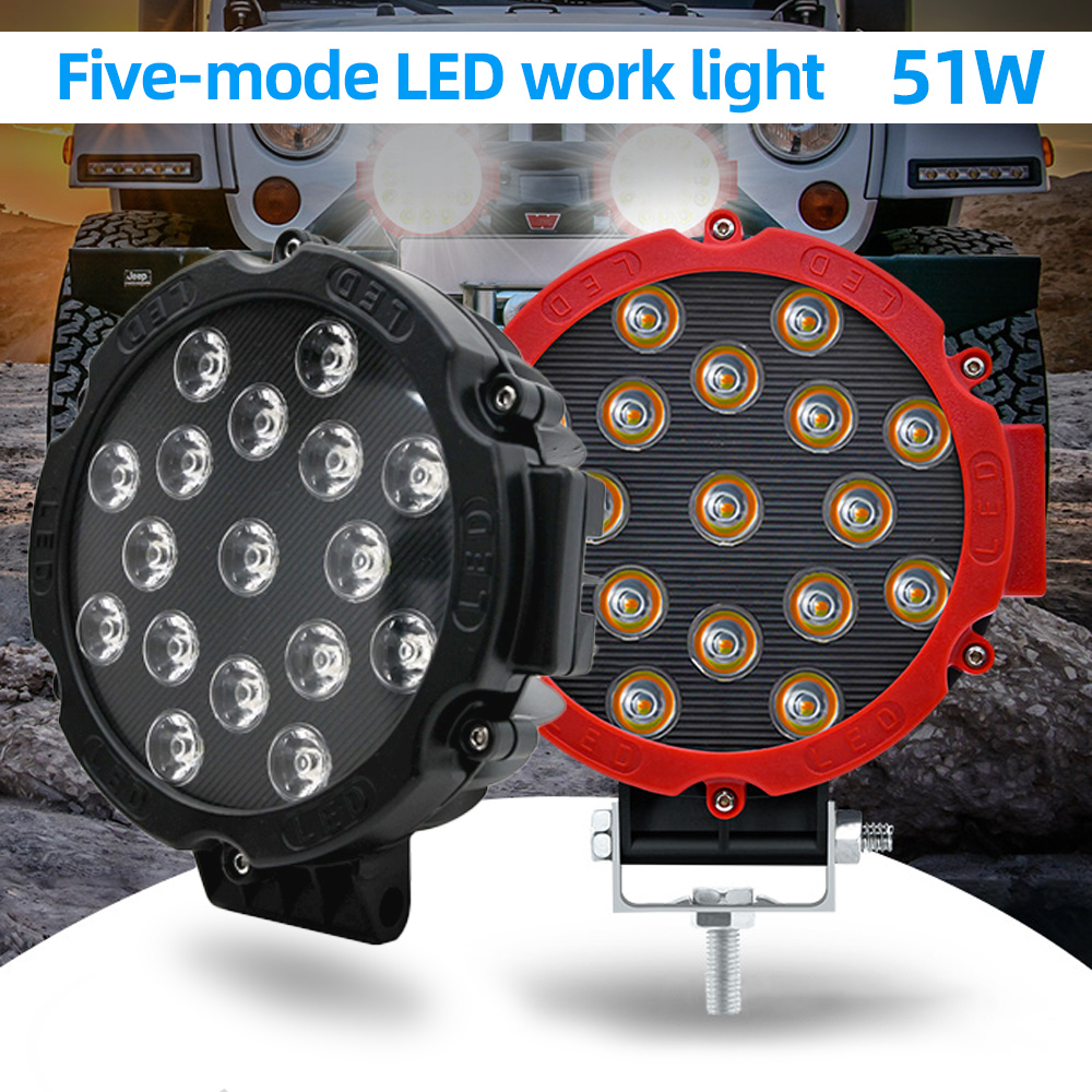 1PC 7 Inch Round LED Work Light 51W DC 9V 36V 5 Lighting Modes Super