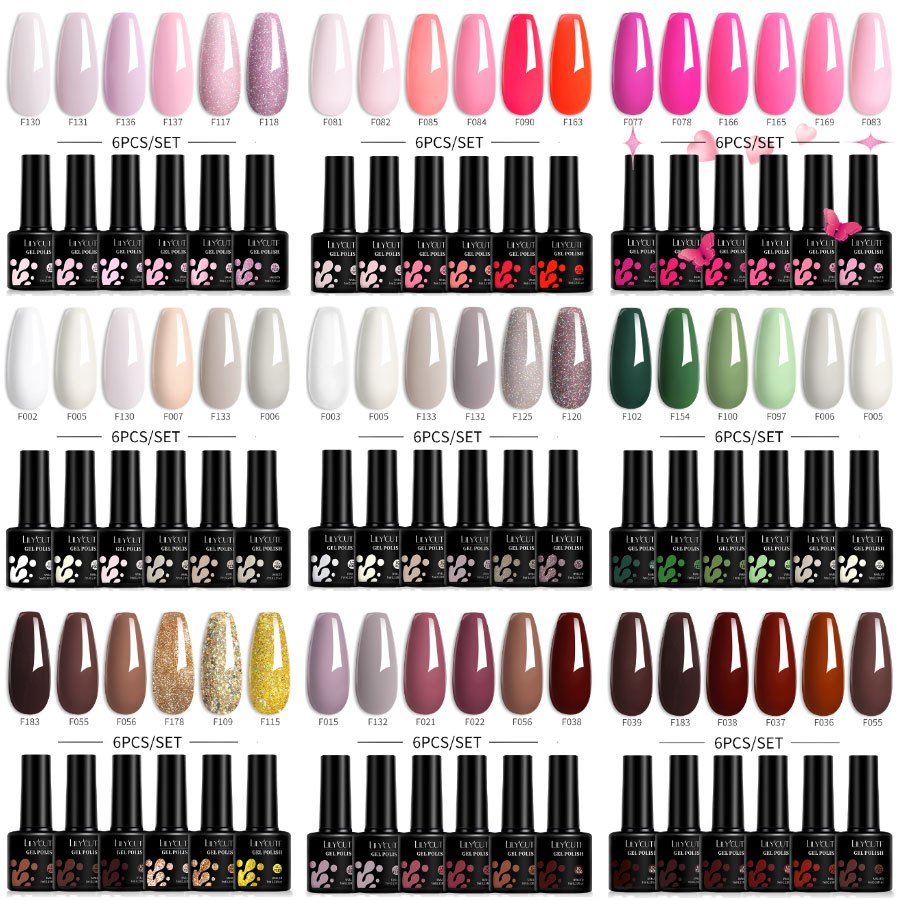 Lilycute Colors Dark Brown Gel Nail Polish Set Pink Nude Nail Gel Set