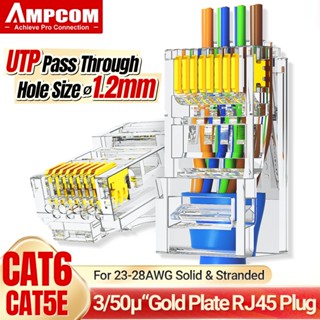 AMPCOM Pass Through EZ UTP RJ45 Connectors 100PCS CAT6 CAT5E Pass