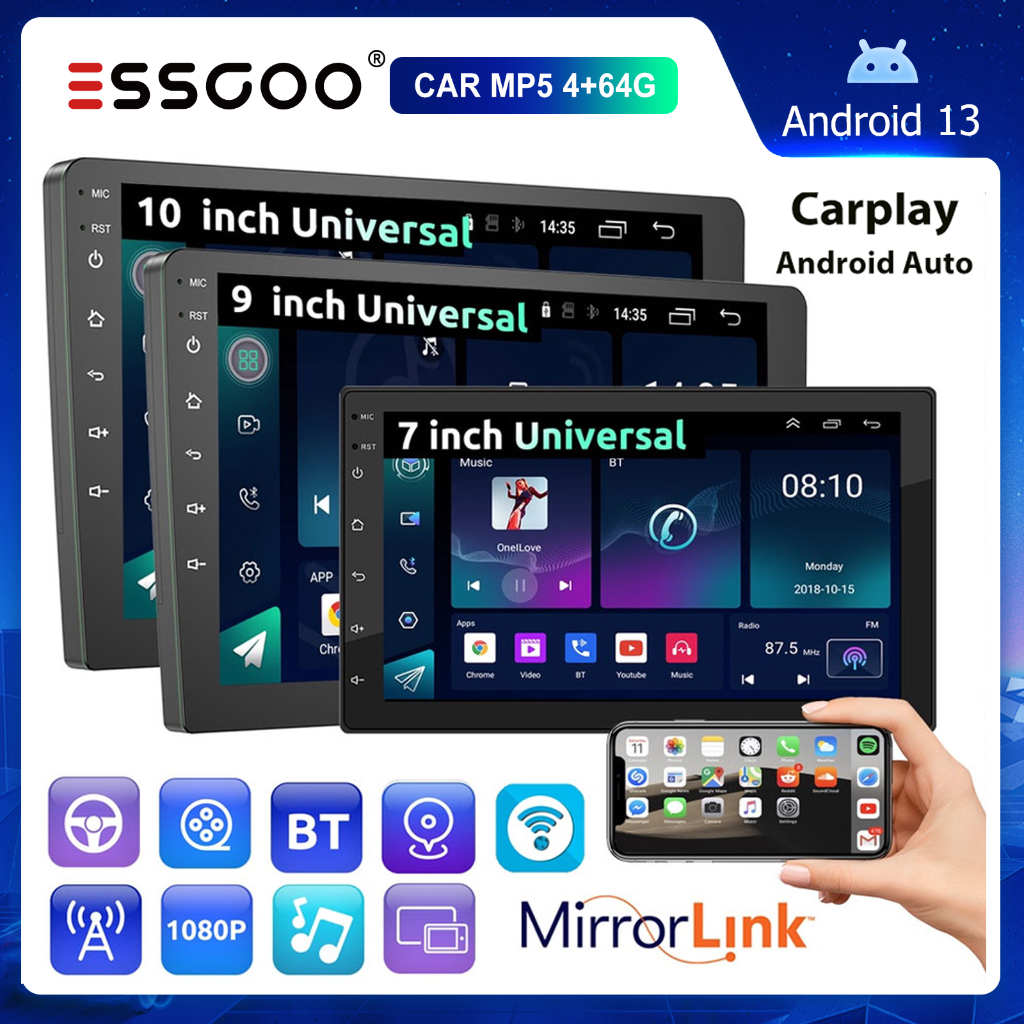 ESSGOO NEW 2 Din 4 64GB Android Car MP5 Player AHD Camera 7 9 10 Inch