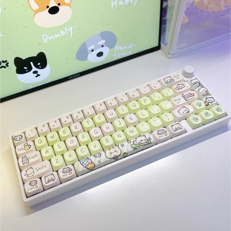 140 Keys Milk Green Panda Keycap MOA PBT Thermal Sublimation Keycaps