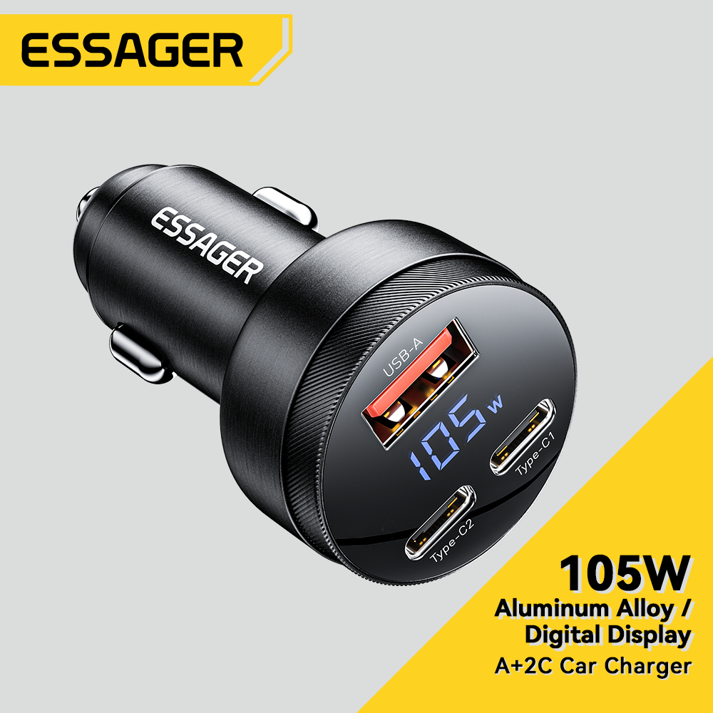 Essager 105W 2C USB Aluminum Alloy Digital Display Car Charger Shopee