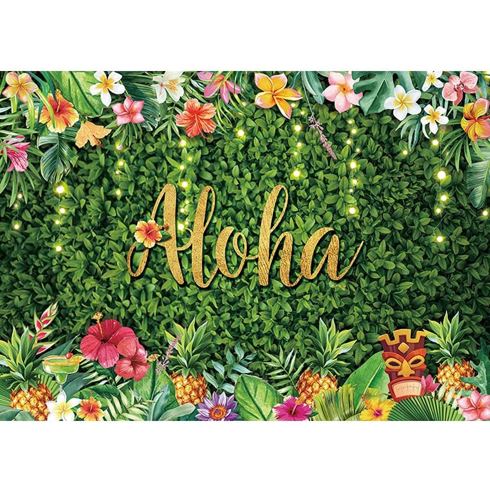 7x5ft Aloha Photography Backdrop Luau Party Backdrop Green Tropical