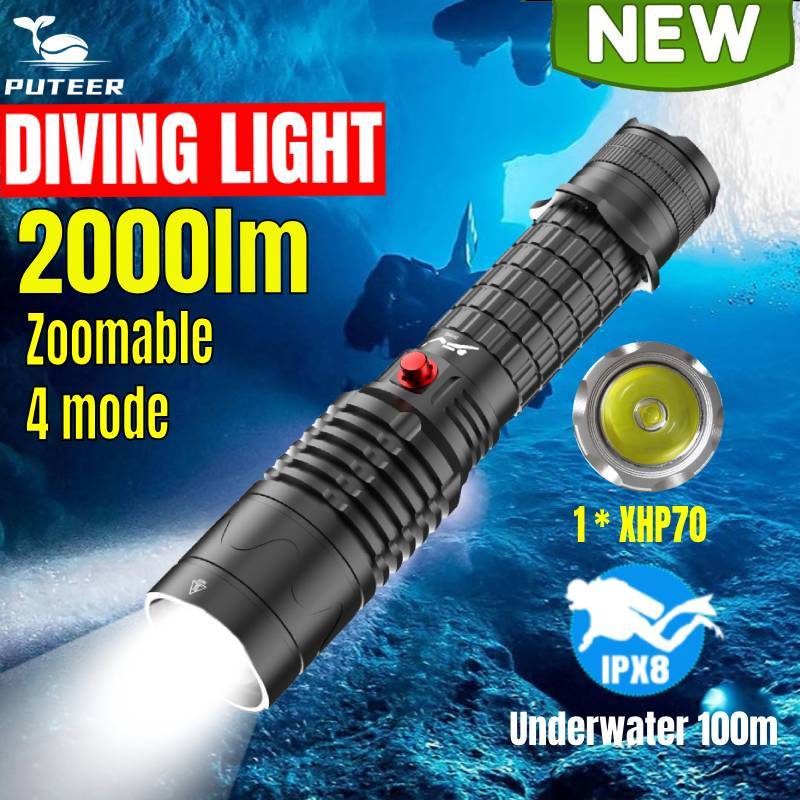 Puteer DV60 Waterproof Scuba Diving Flashlight 6000 Lumen Telescopic